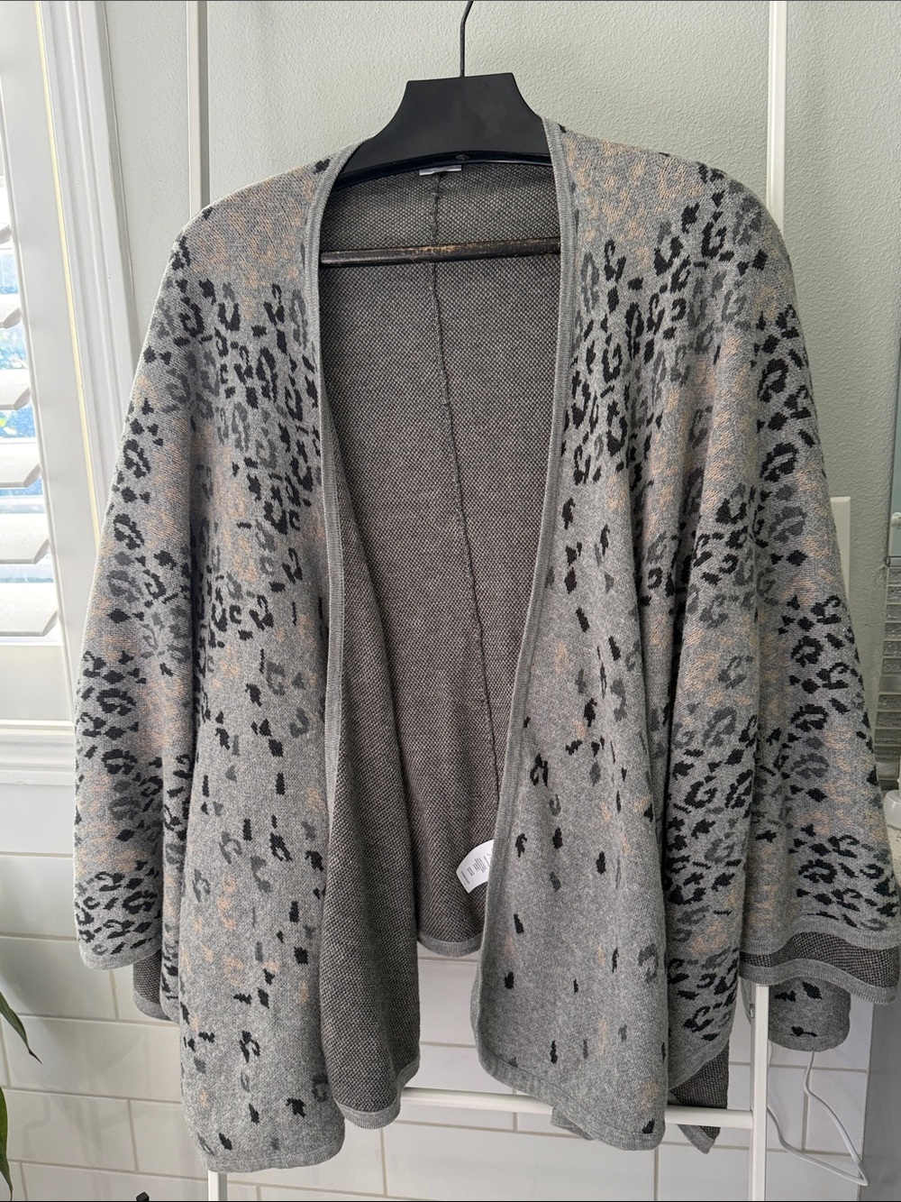 Women's Cabi Gray Animal Print Open Cardigan Sweater